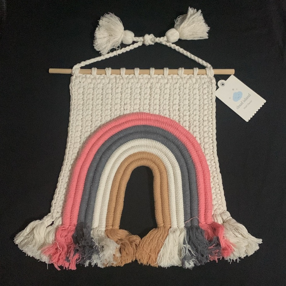 NWT Cloud Island Woven Boho Rainbow Macrame Tapestry Wall Hanging Decor